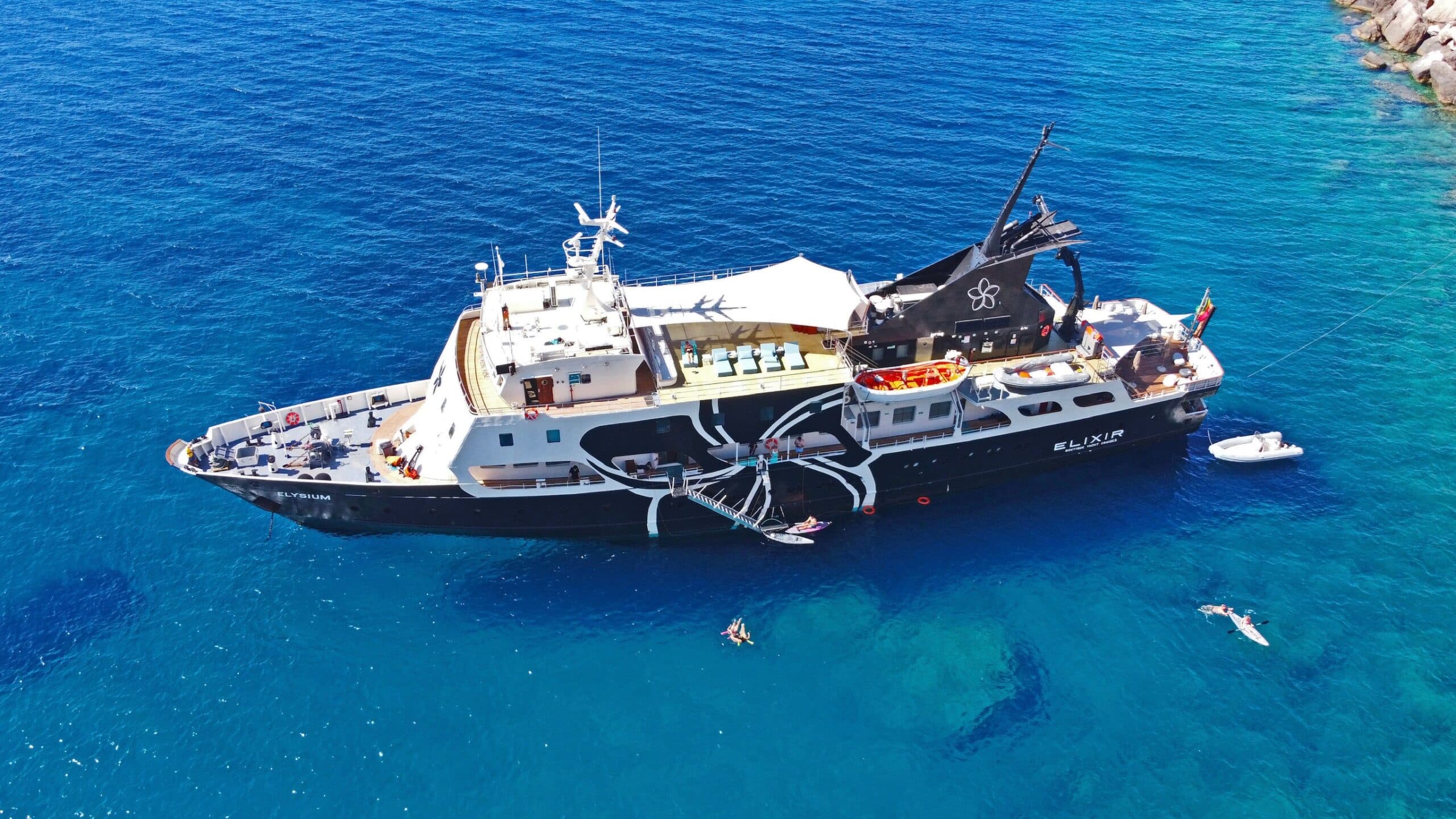 Ship blue elysium sail on blue aegean sea